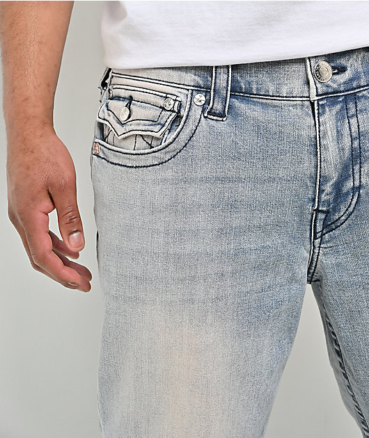 True Religion Ricky Flap Chain Light Blue Wash Straight Leg Jeans