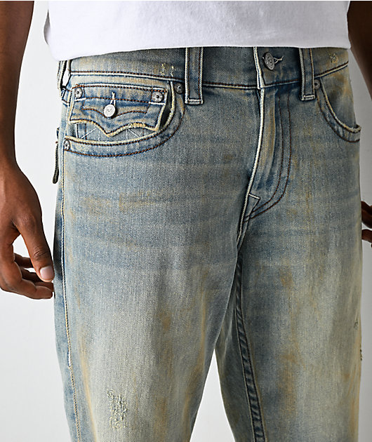 True Religion Ricky Frayed Flap Rocky Point Blue Wash Denim Shorts