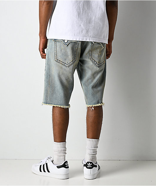 True Religion Ricky Frayed Flap Rocky Point Blue Wash Denim Shorts