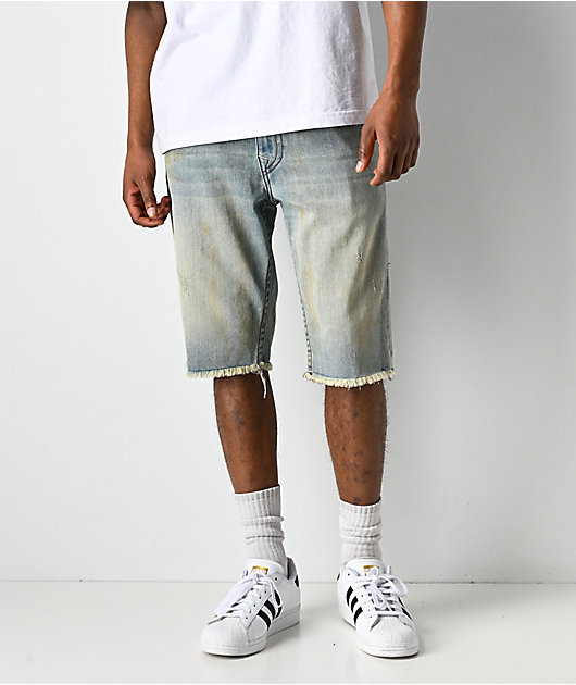 True Religion Ricky Frayed Flap Rocky Point Blue Wash Denim Shorts