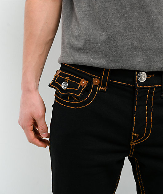 True Religion Ricky Super T Flap Black Wash Straight Leg Jeans