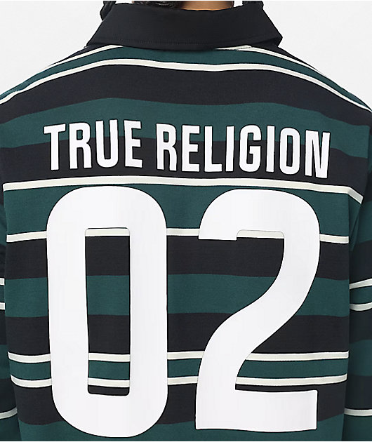 True Religion Rugby Green Long Sleeve Polo T-Shirt