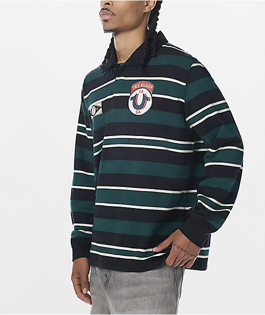 True Religion Rugby Green Long Sleeve Polo T-Shirt