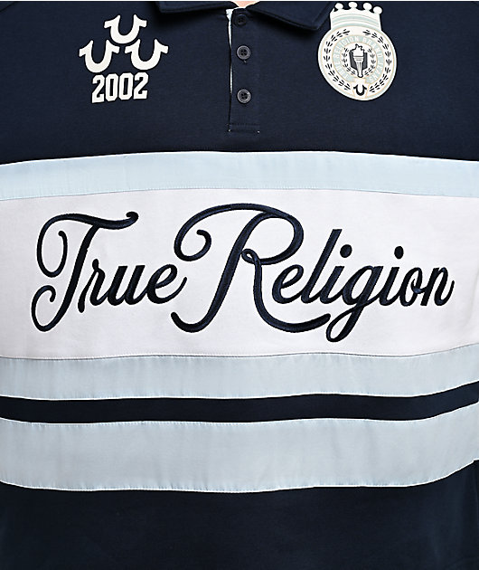 True Religion Rugby Navy, White & Sapphire Relaxed Polo Shirt | Zumiez