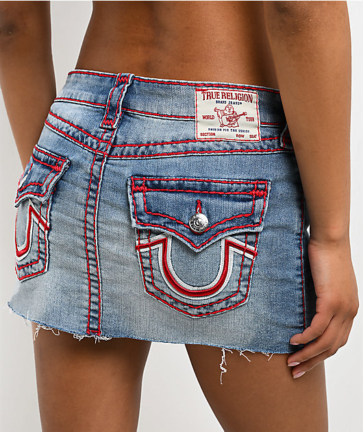 True Religion Sadie Super T Flap Blue Wash Mini Skirt