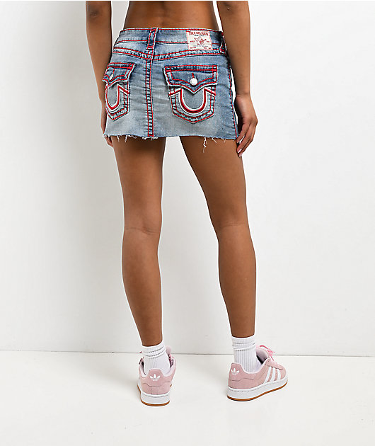 True Religion Sadie Super T Flap Blue Wash Mini Skirt