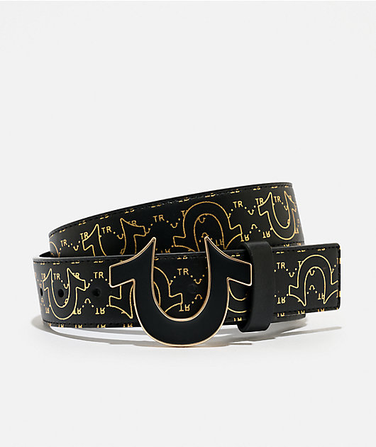 True Religion Saffron Black & Gold Belt | Zumiez