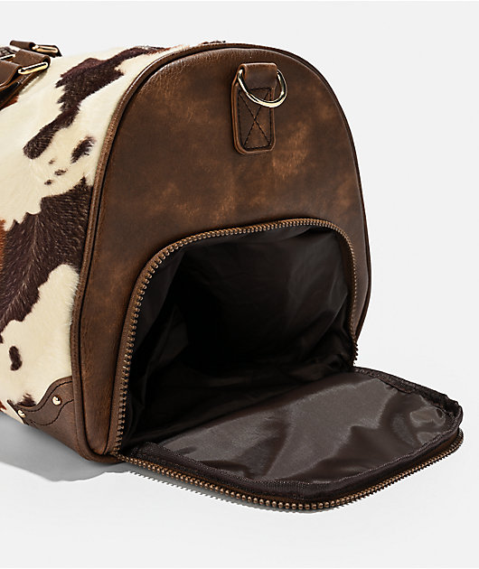 True Religion Scurlock Brown Cow Print Duffel Bag