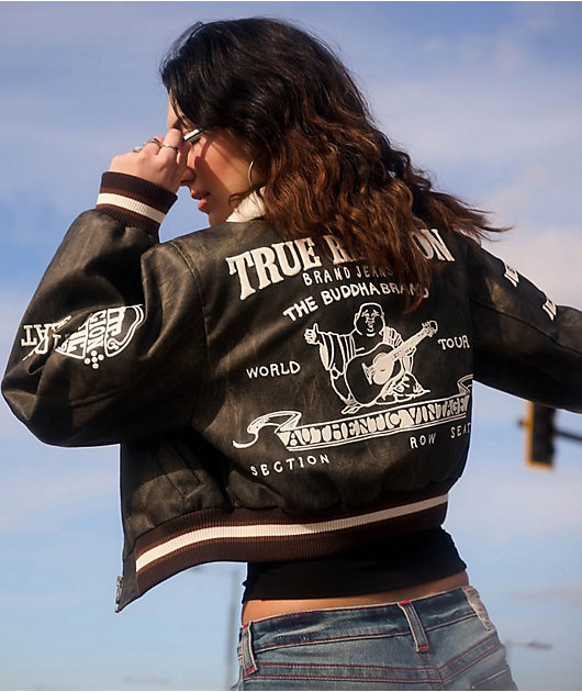 True Religion Sherpa Collared Washed Brown Crop Aviator Jacket