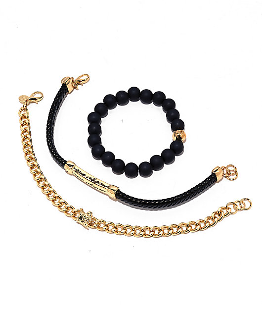 True Religion Square Black & Gold Watch & Bracelet Set