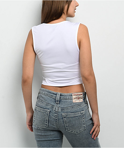 True Religion Square Neck White Crop Tank Top