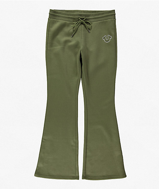 True Religion Studded Burnt Olive Flare Sweatpants
