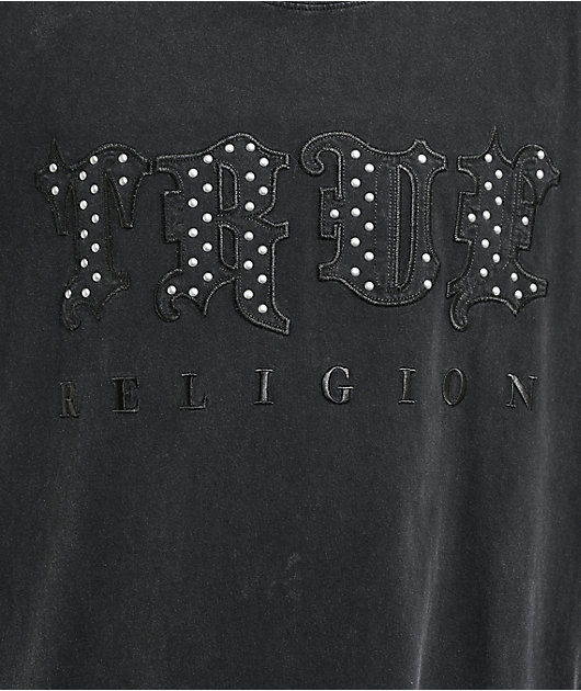True Religion Studded Logo Black Wash T-Shirt