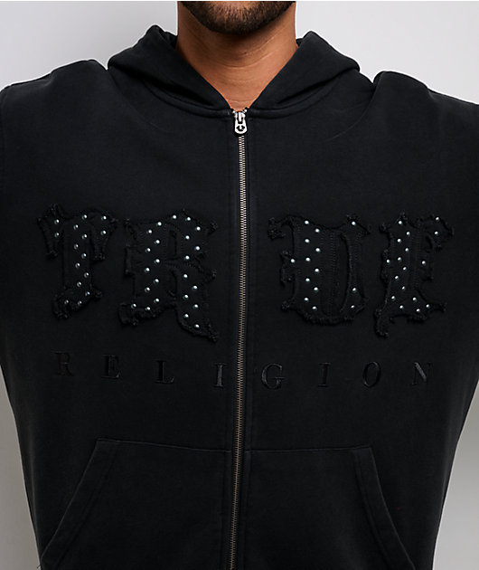 True Religion Studded Logo Black Wash Zip Hoodie