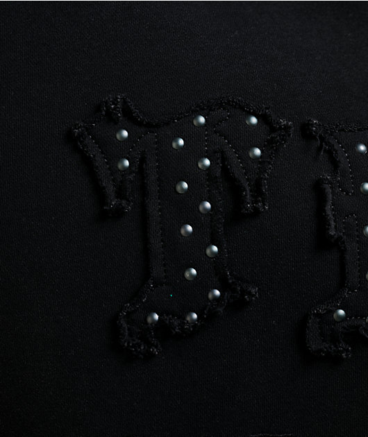 True Religion Studded Logo Black Wash Zip Hoodie
