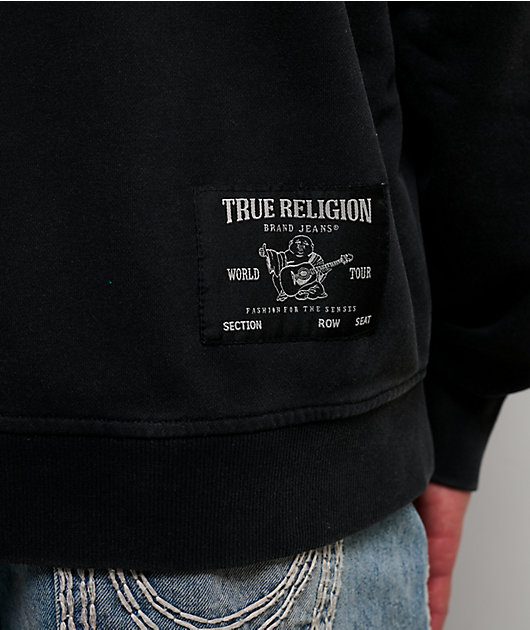 True Religion Studded Logo Black Wash Zip Hoodie | Zumiez