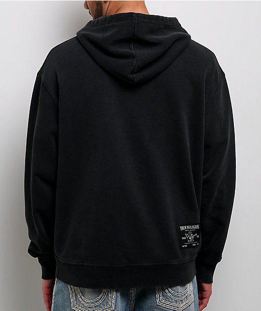 True Religion Studded Logo Black Wash Zip Hoodie | Zumiez