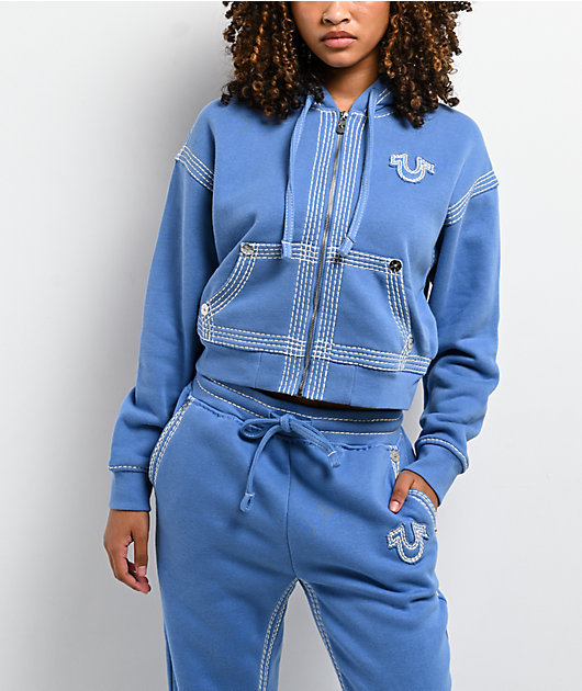 True Religion Super QT Pacific Coast Crop Zip Hoodie
