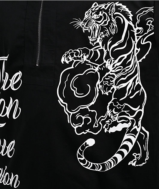 True Religion Tiger Black Half Zip Work Shirt