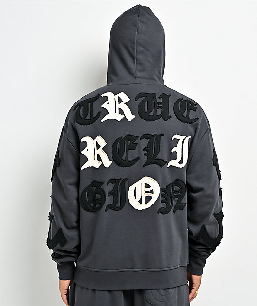 True Religion Tossed Logo Phantom Grey Zip Hoodie