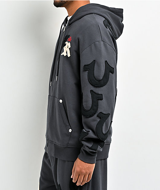 True Religion Tossed Logo Phantom Grey Zip Hoodie
