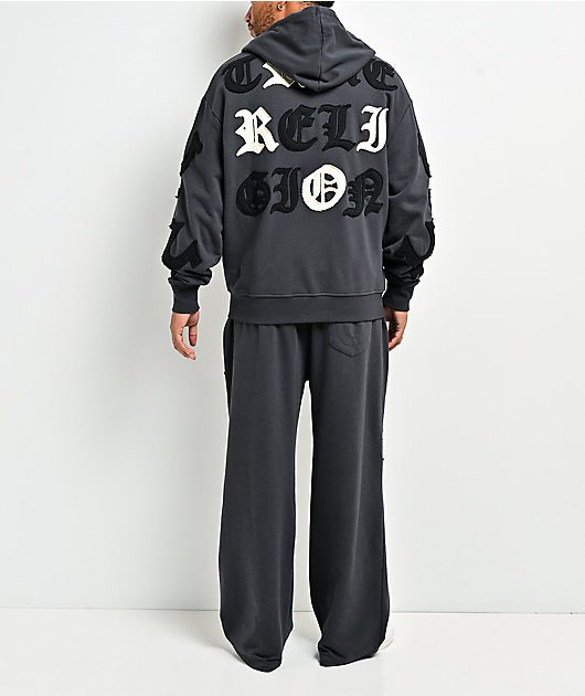True Religion Tossed Logo Phantom Grey Zip Hoodie