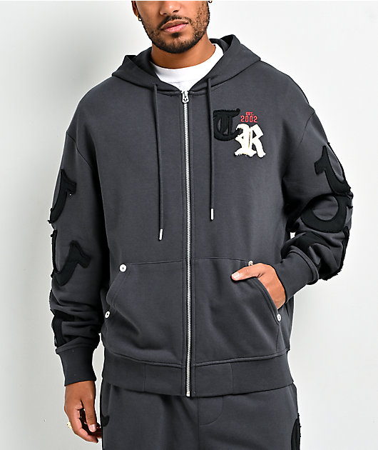 True Religion Tossed Logo Phantom Grey Zip Hoodie