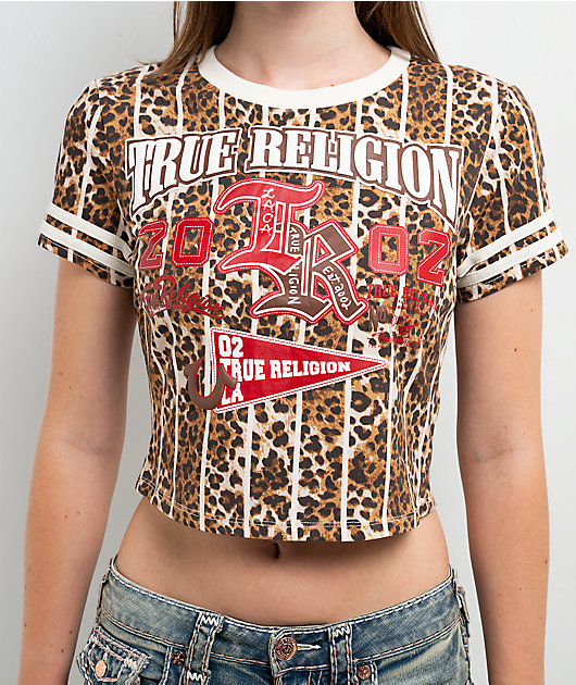 True Religion True Sport Stripe Leopard Print Crop T-Shirt