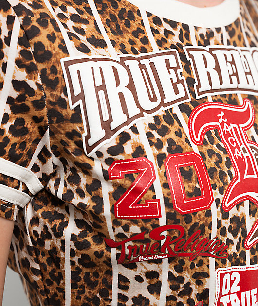 True Religion True Sport Stripe Leopard Print Crop T-Shirt