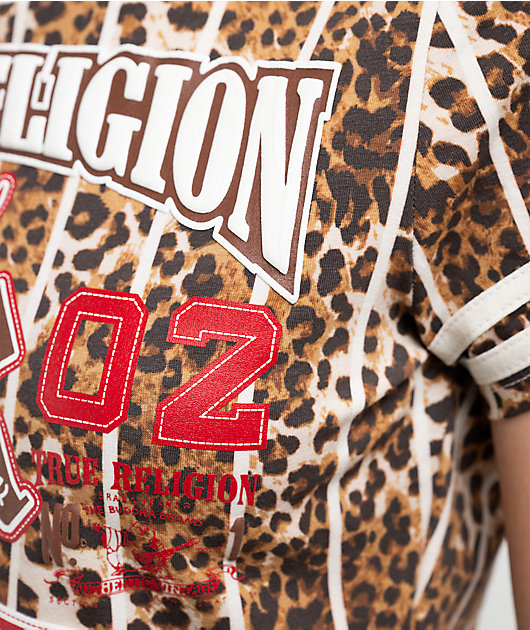 True Religion True Sport Stripe Leopard Print Crop T-Shirt