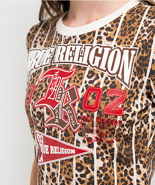 True Religion True Sport Stripe Leopard Print Crop T-Shirt
