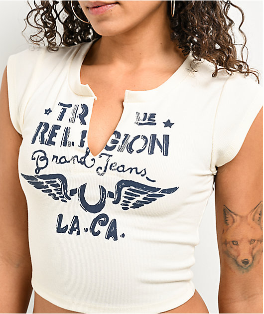 True Religion V Notch Natural Crop T-Shirt