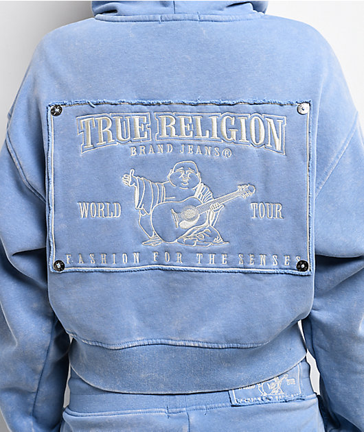 True Religion Vintage Blue Wash Crop Zip Hoodie