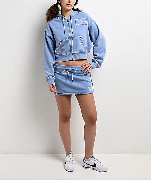 True Religion Vintage Blue Wash Crop Zip Hoodie