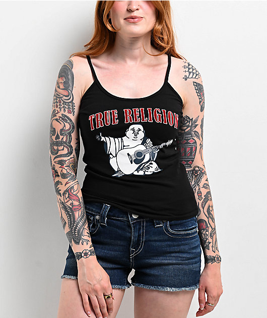 True Religion Vintage Flocked Logo Black Cami Tank Top