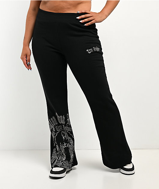 True Religion Virgin Mary Black Mid Rise Bootcut Sweatpants