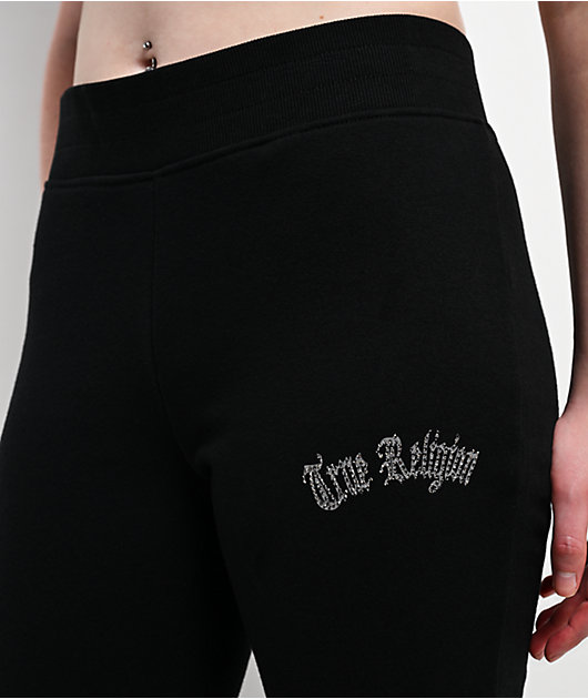 True Religion Virgin Mary Black Mid Rise Bootcut Sweatpants