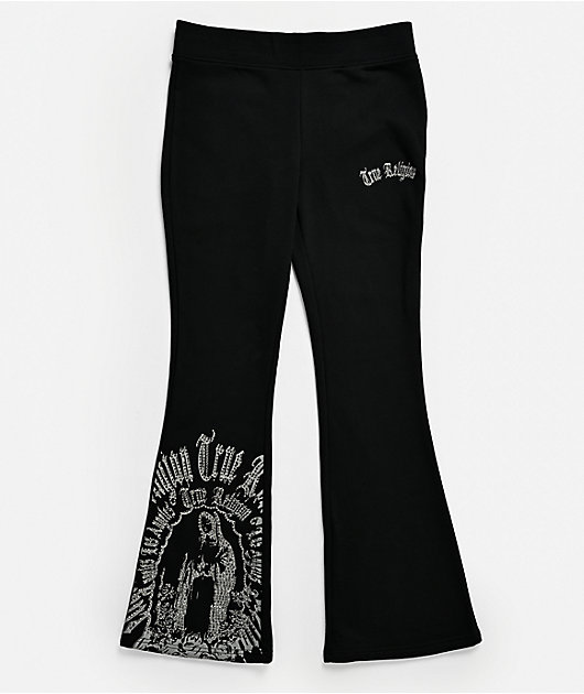 True Religion Virgin Mary Black Mid Rise Bootcut Sweatpants