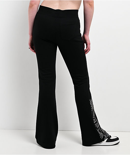 True Religion Virgin Mary Black Mid Rise Bootcut Sweatpants