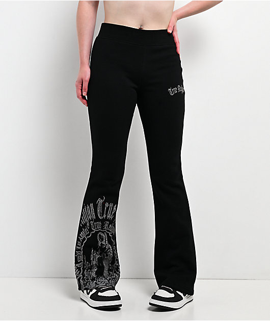 True Religion Virgin Mary Black Mid Rise Bootcut Sweatpants
