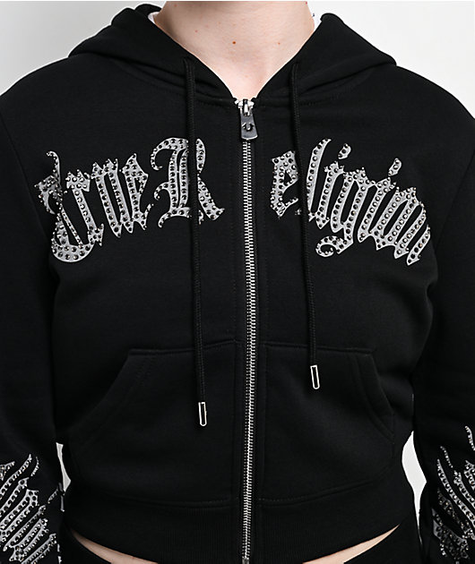 True Religion Virgin Mary Shrunken Black Zip Hoodie