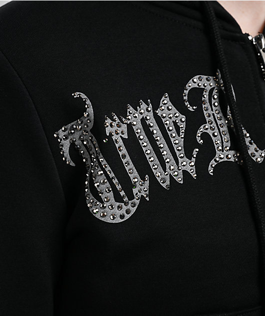 True Religion Virgin Mary Shrunken Black Zip Hoodie
