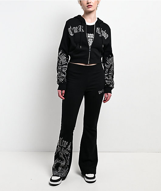 True Religion Virgin Mary Shrunken Black Zip Hoodie