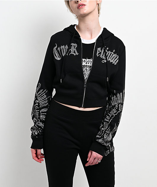 True Religion Virgin Mary Shrunken Black Zip Hoodie