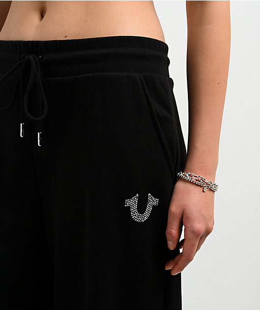 True Religion Winged Crystal Black Baggy Sweatpants