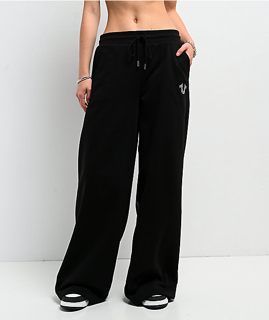 True Religion Winged Crystal Black Baggy Sweatpants