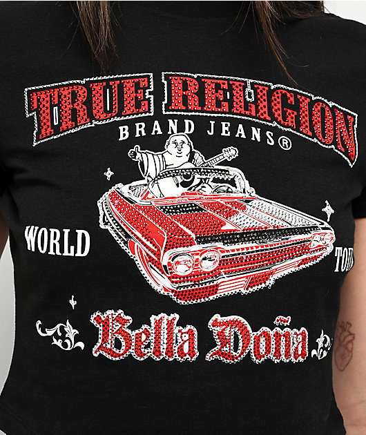 True Religion x Bella Doña Low Rider Crystal Black Crop T-Shirt