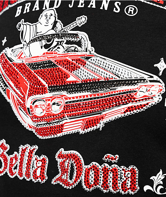 True Religion x Bella Doña Low Rider Crystal Black Crop T-Shirt