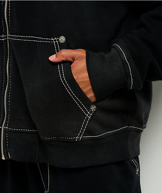 True Religion x Cookies Washed Black Zip Hoodie | Zumiez