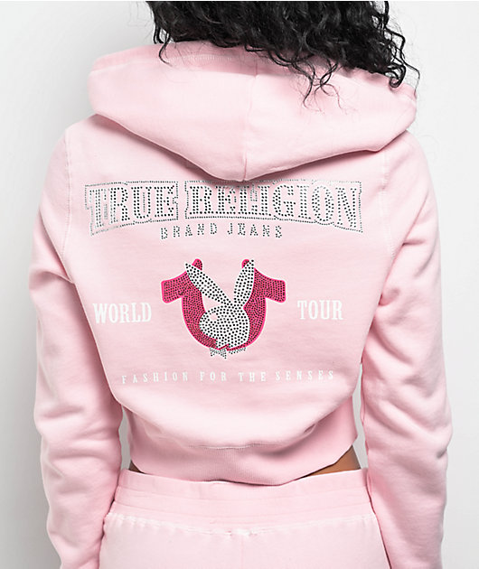 True Religion x Playboy Crystal Pink Crop Zip Hoodie | Zumiez
